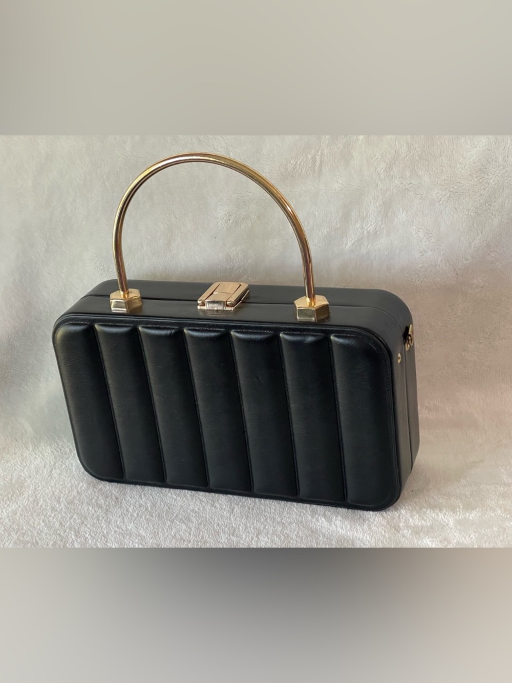 Most Wanted USA Structured Hard Shell handbag purse clutch black gold - Picture 5 of 10